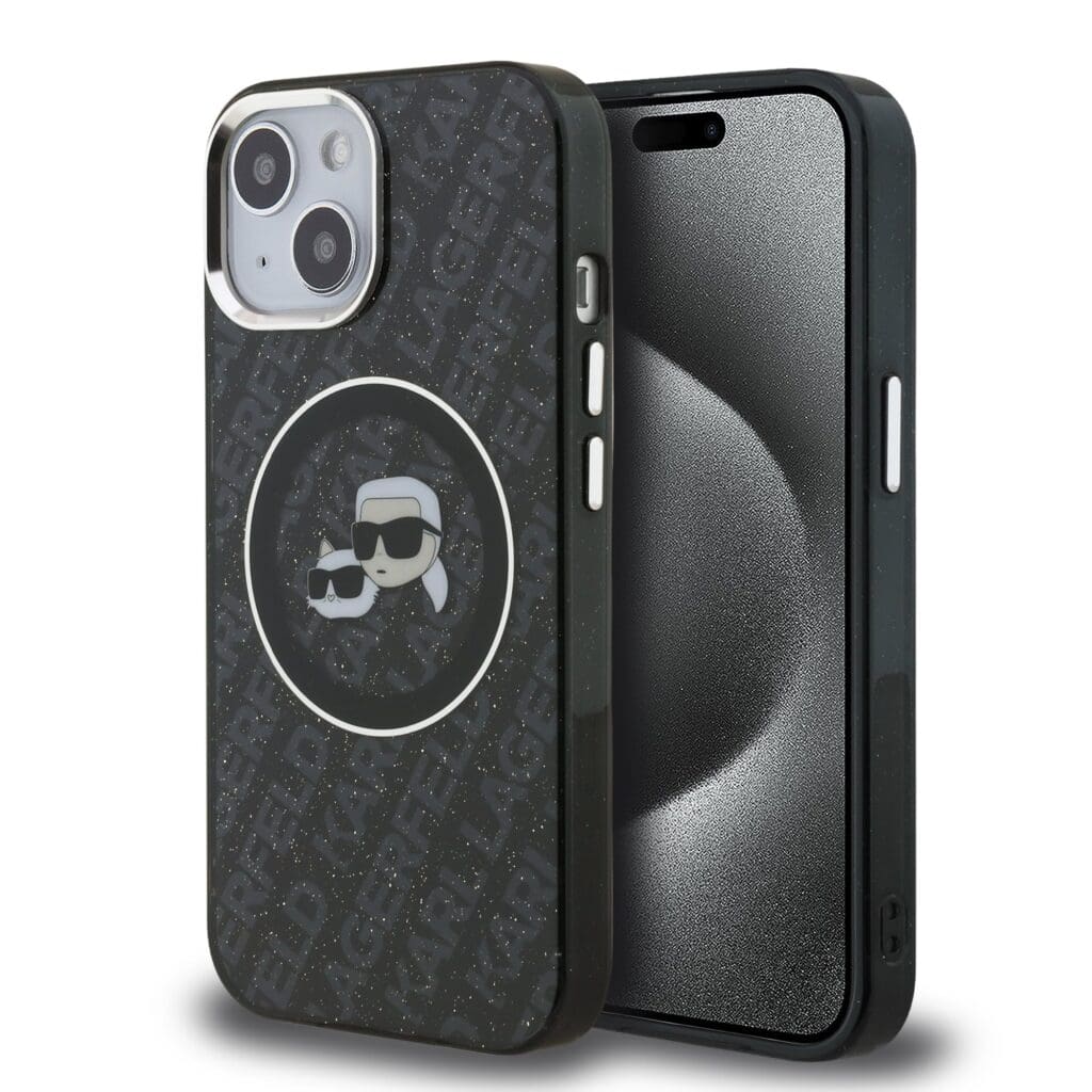 Karl Lagerfeld IML K&CH Heads Repeated Logo MagSafe Black Kryt iPhone 15