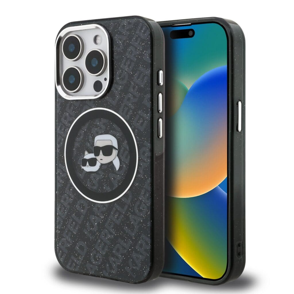 Karl Lagerfeld IML K&CH Heads Repeated Logo MagSafe Black Kryt iPhone 15 Pro