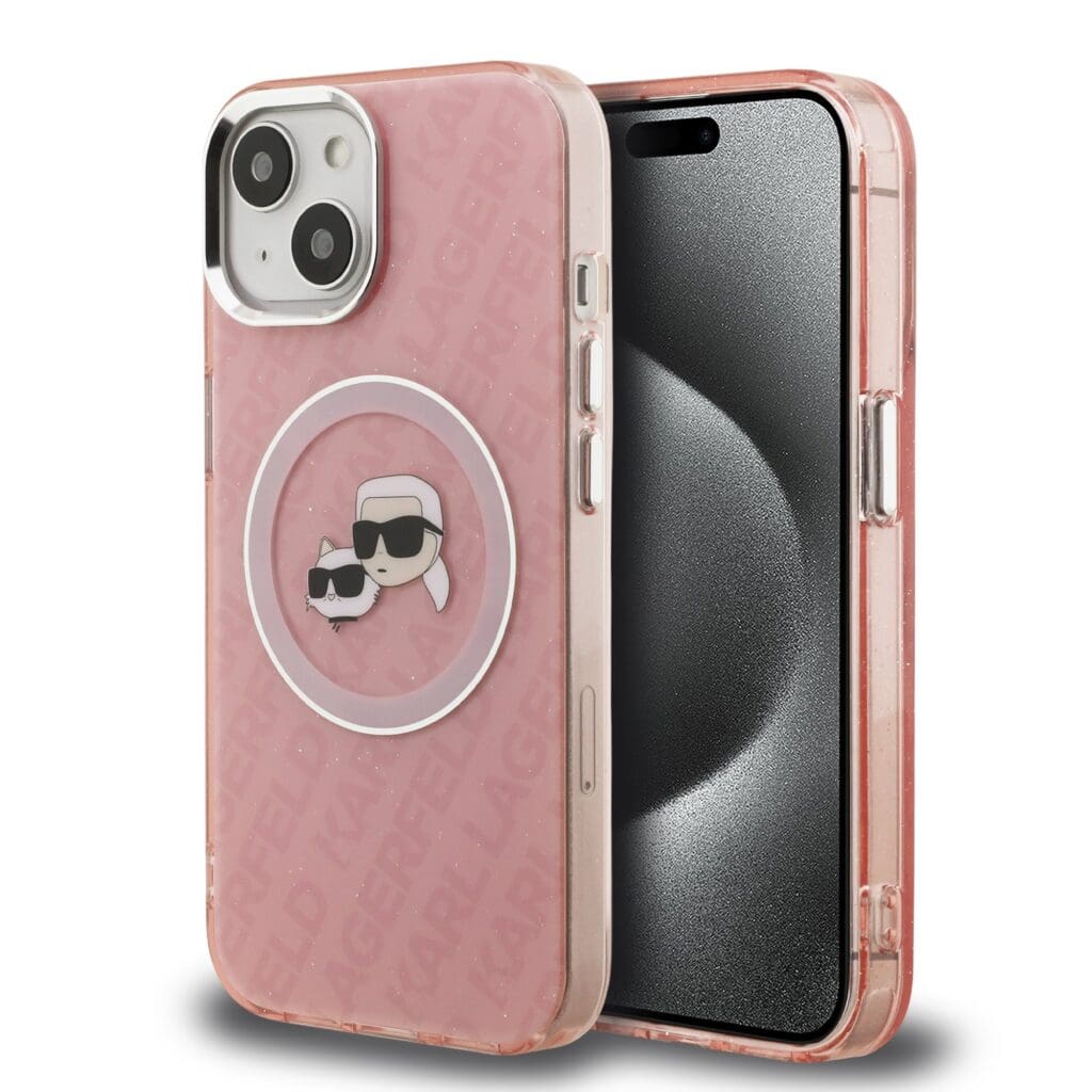Karl Lagerfeld IML K&CH Heads Repeated Logo MagSafe Pink Kryt iPhone 15