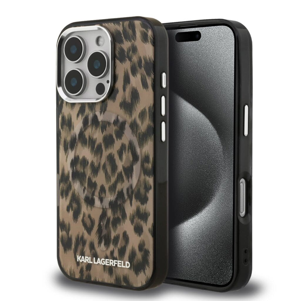 Karl Lagerfeld IML Leopard MagSafe Brown Kryt iPhone 16 Pro