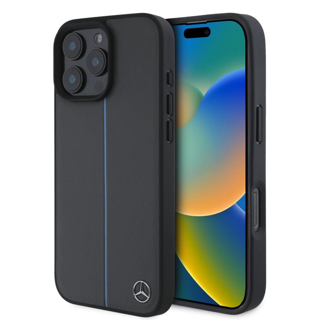 Mercedes Leather Blue Stripe MagSafe Anthracite Grey Kryt iPhone 16 Pro