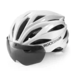 Rockbros Bike Helmet With Visor, Detachable Uv Goggles, Unisex, Glossy White
