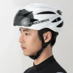 Rockbros Bike Helmet With Visor, Detachable Uv Goggles, Unisex, Glossy White