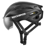 Rockbros Bike Helmet With Visor, Detachable Uv Protective Goggles, Unisex Black