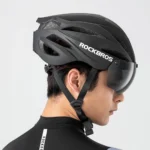 Rockbros Bike Helmet With Visor, Detachable Uv Protective Goggles, Unisex Black