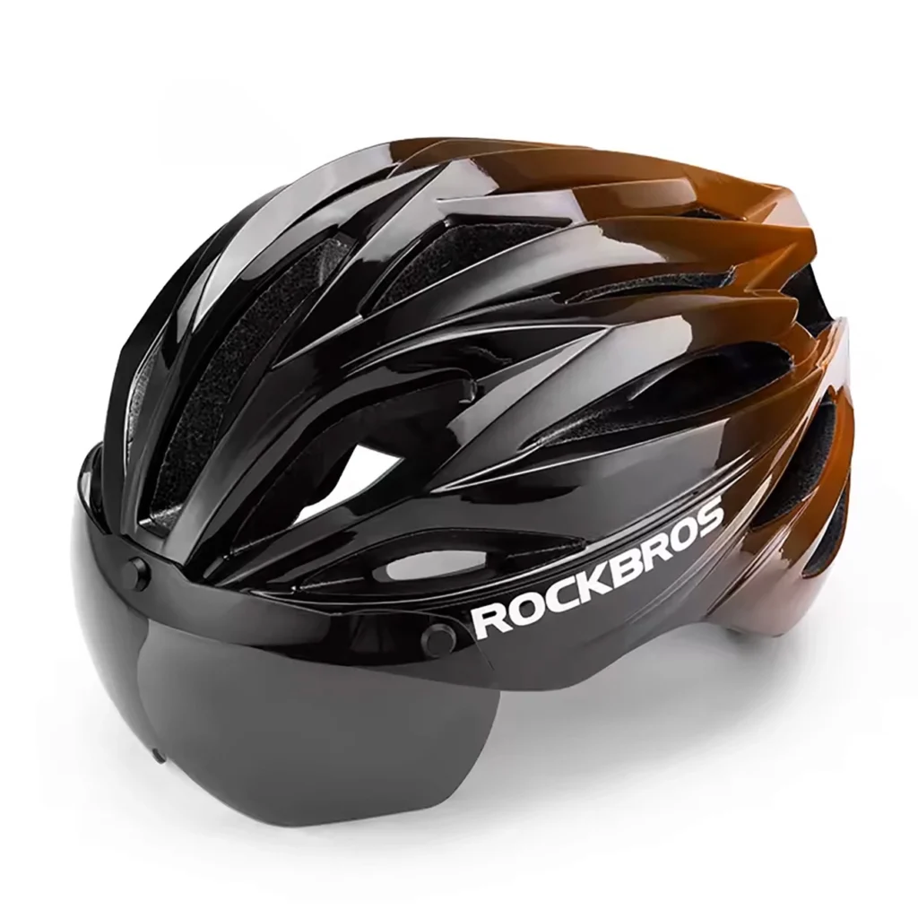 Rockbros Bike Helmet With Visor, Detachable Uv Protective Goggles, Unisex Black/Brown