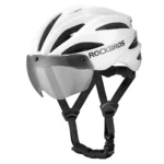 Rockbros Bike Helmet With Visor, Detachable Uv Protective Goggles, Unisex, Matte White