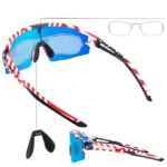 Rockbros Polarized Cycling Glasses With Uv Protection And Corrective Insert Blue Lenses Usa Pattern White