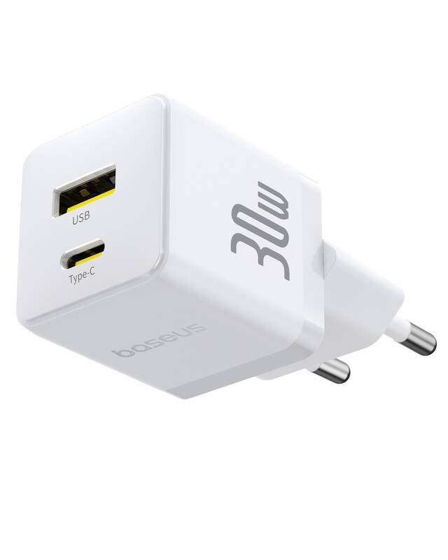Baseus Palm Fast Charger USB-A + USB-C 30W White