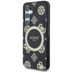 Guess 4G Background Gold Electroplated Peony Pattern MagSafe Black Kryt Samsung Galaxy S25
