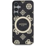 Guess 4G Background Gold Electroplated Peony Pattern MagSafe Black Kryt Samsung Galaxy S25
