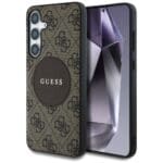 Guess 4G Round Patch Classic Logo MagSafe Brown Kryt Samsung Galaxy S25