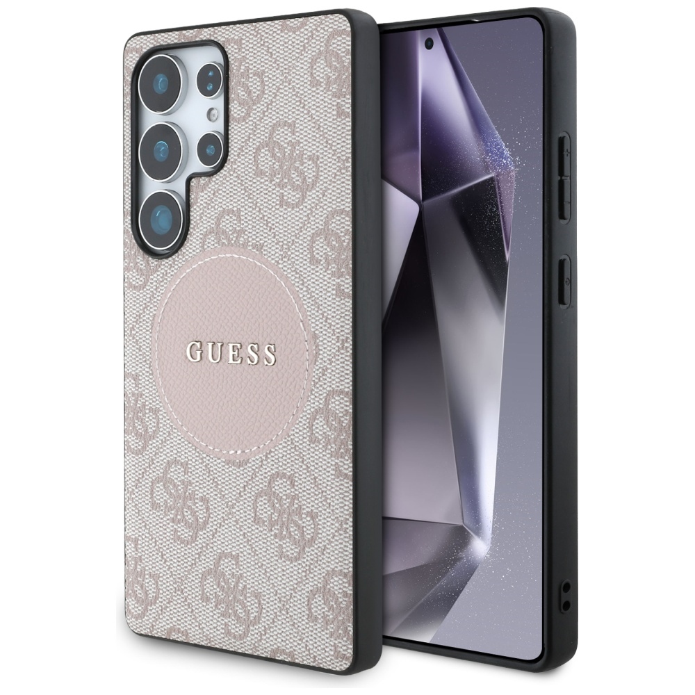 Guess 4G Round Patch Classic Logo MagSafe Pink Kryt Samsung Galaxy S25 Ultra