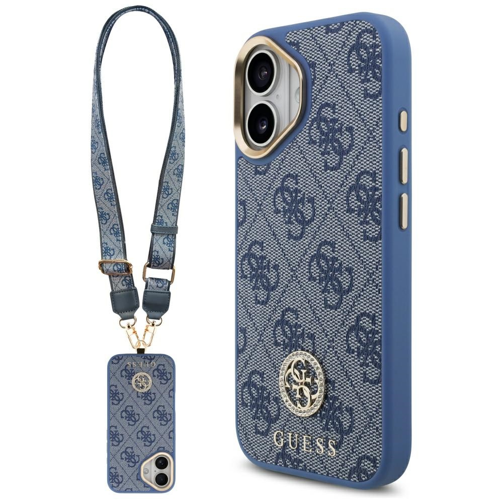 Guess 4G Strass Logo & Big Strap Metal Buttons MagSafe Blue Kryt iPhone 17
