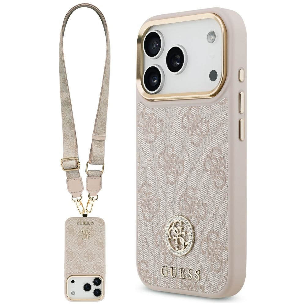 Guess 4G Strass Logo & Big Strap Metal Buttons MagSafe Pink Kryt iPhone 17 Pro