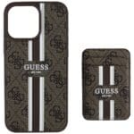 Guess 4G Stripes with Wallet MagSafe Brown Kryt iPhone 16 Pro Max