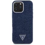 Guess Denim Triangle Logo MagSafe Blue Kryt iPhone 16 Pro