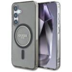 Guess Glitter Circle Classic Logo MagSafe Black Kryt Samsung Galaxy S25