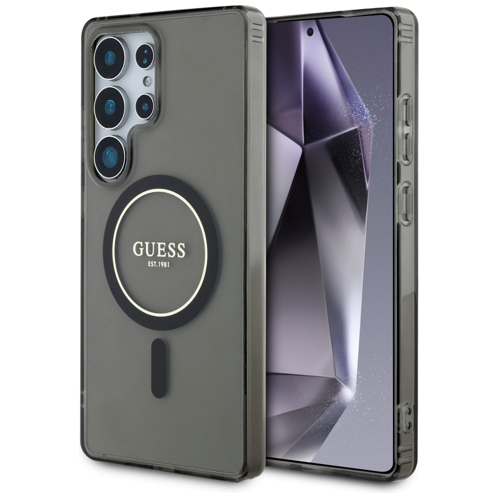 Guess Glitter Circle Classic Logo MagSafe Black Kryt Samsung Galaxy S25 Ultra