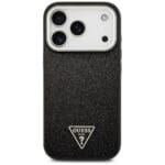Guess Glitter Triangle Logo MagSafe Black Kryt iPhone 17 Pro
