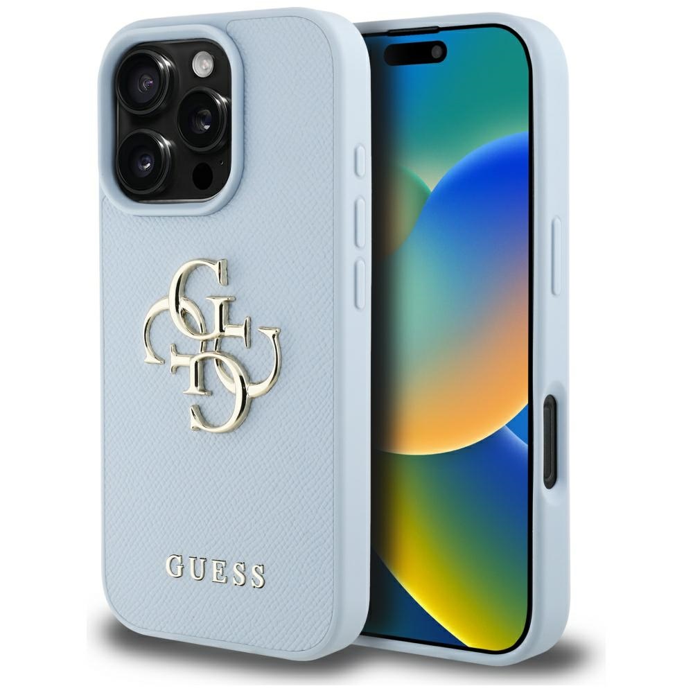 Guess Grained Big 4G Logo Small Classic Logo Blue Kryt iPhone 16 Pro