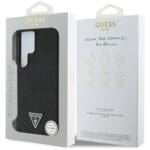Guess Grained Hot Stamp Peony Pattern Triangle Logo MagSafe Black Kryt Samsung Galaxy S25 Ultra