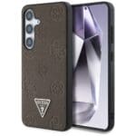 Guess Grained Hot Stamp Peony Pattern Triangle Logo MagSafe Brown Kryt Samsung Galaxy S25