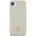Guess Grained Hot Stamp Peony Triangle Logo MagSafe Beige Kryt iPhone 16e