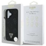 Guess Grained Hot Stamp Peony Triangle Logo MagSafe Black Kryt iPhone 16