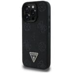 Guess Grained Hot Stamp Peony Triangle Logo MagSafe Black Kryt iPhone 16 Pro