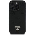 Guess Grained Hot Stamp Peony Triangle Logo MagSafe Black Kryt iPhone 16 Pro