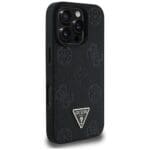 Guess Grained Hot Stamp Peony Triangle Logo MagSafe Black Kryt iPhone 16 Pro
