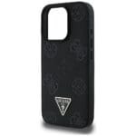 Guess Grained Hot Stamp Peony Triangle Logo MagSafe Black Kryt iPhone 16 Pro