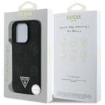 Guess Grained Hot Stamp Peony Triangle Logo MagSafe Black Kryt iPhone 16 Pro
