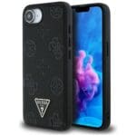 Guess Grained Hot Stamp Peony Triangle Logo MagSafe Black Kryt iPhone 16e