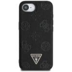 Guess Grained Hot Stamp Peony Triangle Logo MagSafe Black Kryt iPhone 16e