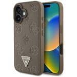 Guess Grained Hot Stamp Peony Triangle Logo MagSafe Brown Kryt iPhone 16