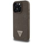 Guess Grained Hot Stamp Peony Triangle Logo MagSafe Brown Kryt iPhone 16 Pro