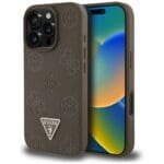 Guess Grained Hot Stamp Peony Triangle Logo MagSafe Brown Kryt iPhone 16 Pro