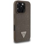 Guess Grained Hot Stamp Peony Triangle Logo MagSafe Brown Kryt iPhone 16 Pro