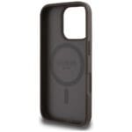 Guess Grained Hot Stamp Peony Triangle Logo MagSafe Brown Kryt iPhone 16 Pro