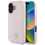 Guess Grained Hot Stamp Peony Triangle Logo MagSafe Pink Kryt iPhone 16
