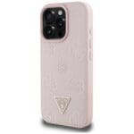 Guess Grained Hot Stamp Peony Triangle Logo MagSafe Pink Kryt iPhone 16 Pro