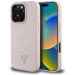 Guess Grained Hot Stamp Peony Triangle Logo MagSafe Pink Kryt iPhone 16 Pro