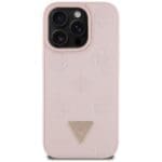 Guess Grained Hot Stamp Peony Triangle Logo MagSafe Pink Kryt iPhone 16 Pro