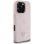 Guess Grained Hot Stamp Peony Triangle Logo MagSafe Pink Kryt iPhone 16 Pro