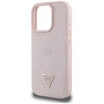 Guess Grained Hot Stamp Peony Triangle Logo MagSafe Pink Kryt iPhone 16 Pro