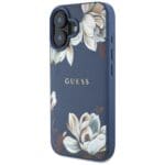 Guess Grained Printed Flower Pattern MagSafe Blue Kryt iPhone 16