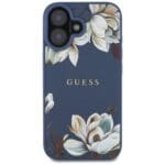 Guess Grained Printed Flower Pattern MagSafe Blue Kryt iPhone 16