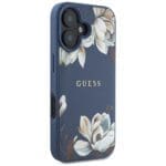 Guess Grained Printed Flower Pattern MagSafe Blue Kryt iPhone 16